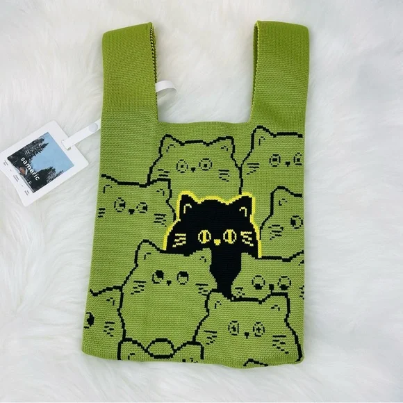 NWT Green Cat Compact Stylish Essentials Handheld Bag - Picture 6 of 7